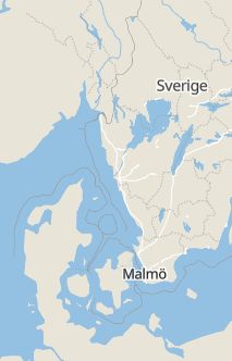 Översiktskarta som visar hela Sverige med en markör som visar ungefär var händelsen inträffat