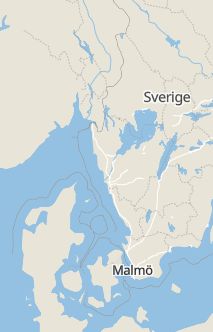 Översiktskarta som visar hela Sverige med en markör som visar ungefär var händelsen inträffat