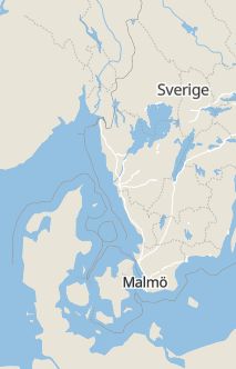 Översiktskarta som visar hela Sverige med en markör som visar ungefär var händelsen inträffat