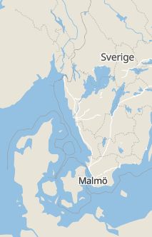 Översiktskarta som visar hela Sverige med en markör som visar ungefär var händelsen inträffat