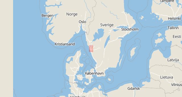 Karta som med röd fyrkant ramar in Tidaholm, Göteborg, Linnarhult, Västra Götalands län
