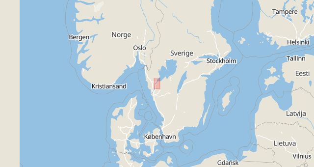 Karta som med röd fyrkant ramar in Kungälv, Göteborg, Trollhättan, Kronogården, Torsgatan, Västra Götalands län