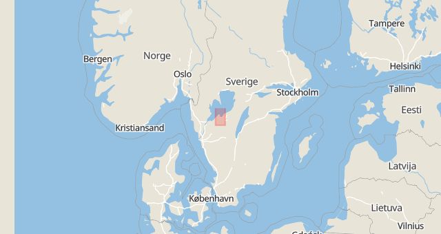 Karta som med röd fyrkant ramar in Göteborg, Nils Dahlbecks Gata, Strömstad, Badhusgatan, Lidköping, Svartebäcksgatan, Västra Götalands län
