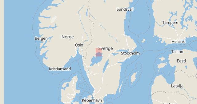 Karta som med röd fyrkant ramar in Värmland, Arvika, Karlstad, Klocktorn, Värmlands län