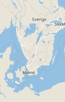Översiktskarta som visar hela Sverige med en markör som visar ungefär var händelsen inträffat