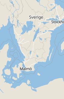 Översiktskarta som visar hela Sverige med en markör som visar ungefär var händelsen inträffat