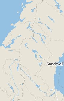 Översiktskarta som visar hela Sverige med en markör som visar ungefär var händelsen inträffat