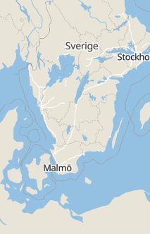 Översiktskarta som visar hela Sverige med en markör som visar ungefär var händelsen inträffat