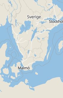 Översiktskarta som visar hela Sverige med en markör som visar ungefär var händelsen inträffat