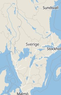 Översiktskarta som visar hela Sverige med en markör som visar ungefär var händelsen inträffat