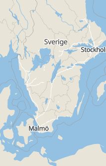 Översiktskarta som visar hela Sverige med en markör som visar ungefär var händelsen inträffat