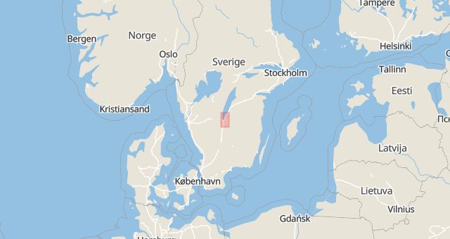 Karta som med röd fyrkant ramar in Jönköping, Vetlanda, Floragatan, Vallgatan, Nässjö, Huskvarna, Jönköpings län