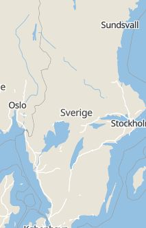 Översiktskarta som visar hela Sverige med en markör som visar ungefär var händelsen inträffat