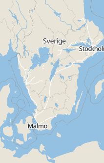 Översiktskarta som visar hela Sverige med en markör som visar ungefär var händelsen inträffat