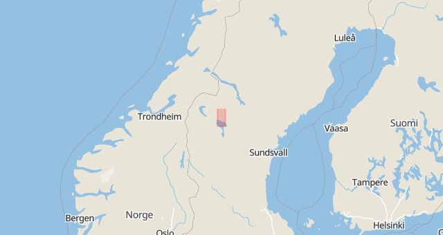 Karta som med röd fyrkant ramar in Nordannälden, Krokom, Jämtlands län