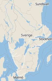 Översiktskarta som visar hela Sverige med en markör som visar ungefär var händelsen inträffat
