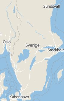 Översiktskarta som visar hela Sverige med en markör som visar ungefär var händelsen inträffat