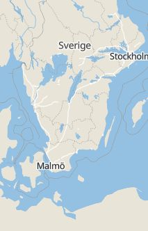 Översiktskarta som visar hela Sverige med en markör som visar ungefär var händelsen inträffat