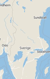 Översiktskarta som visar hela Sverige med en markör som visar ungefär var händelsen inträffat