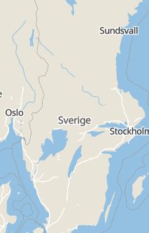 Översiktskarta som visar hela Sverige med en markör som visar ungefär var händelsen inträffat