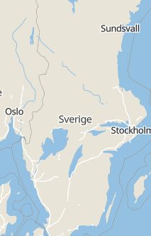 Översiktskarta som visar hela Sverige med en markör som visar ungefär var händelsen inträffat