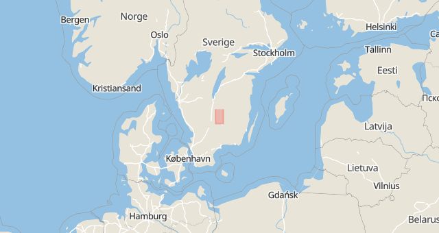 Karta som med röd fyrkant ramar in Köpmannagatan, Lammhult, Växjö, Kronobergs län