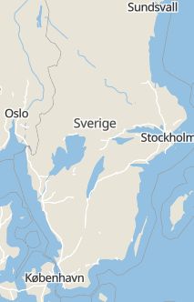 Översiktskarta som visar hela Sverige med en markör som visar ungefär var händelsen inträffat
