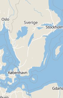 Översiktskarta som visar hela Sverige med en markör som visar ungefär var händelsen inträffat