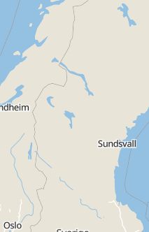 Översiktskarta som visar hela Sverige med en markör som visar ungefär var händelsen inträffat