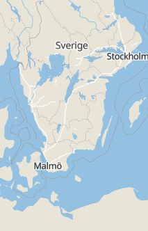 Översiktskarta som visar hela Sverige med en markör som visar ungefär var händelsen inträffat