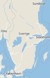 Översiktskarta som visar hela Sverige med en markör som visar ungefär var händelsen inträffat