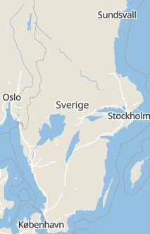 Översiktskarta som visar hela Sverige med en markör som visar ungefär var händelsen inträffat