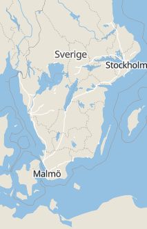 Översiktskarta som visar hela Sverige med en markör som visar ungefär var händelsen inträffat