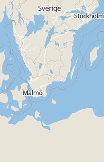 Översiktskarta som visar hela Sverige med en markör som visar ungefär var händelsen inträffat