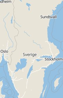 Översiktskarta som visar hela Sverige med en markör som visar ungefär var händelsen inträffat