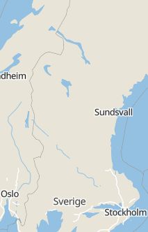 Översiktskarta som visar hela Sverige med en markör som visar ungefär var händelsen inträffat