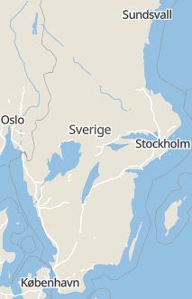 Översiktskarta som visar hela Sverige med en markör som visar ungefär var händelsen inträffat