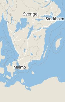 Översiktskarta som visar hela Sverige med en markör som visar ungefär var händelsen inträffat