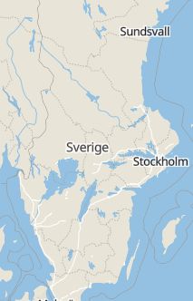Översiktskarta som visar hela Sverige med en markör som visar ungefär var händelsen inträffat