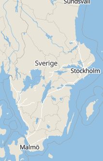 Översiktskarta som visar hela Sverige med en markör som visar ungefär var händelsen inträffat