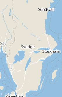 Översiktskarta som visar hela Sverige med en markör som visar ungefär var händelsen inträffat