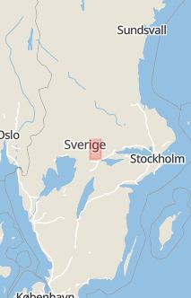 Översiktskarta som visar hela Sverige med en markör som visar ungefär var händelsen inträffat