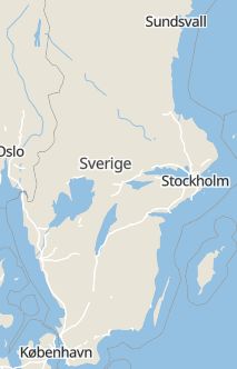 Översiktskarta som visar hela Sverige med en markör som visar ungefär var händelsen inträffat