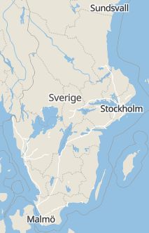 Översiktskarta som visar hela Sverige med en markör som visar ungefär var händelsen inträffat