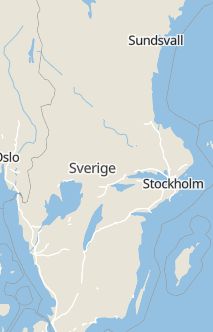 Översiktskarta som visar hela Sverige med en markör som visar ungefär var händelsen inträffat