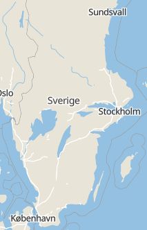 Översiktskarta som visar hela Sverige med en markör som visar ungefär var händelsen inträffat