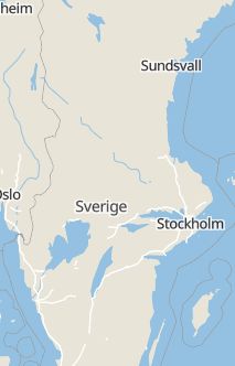 Översiktskarta som visar hela Sverige med en markör som visar ungefär var händelsen inträffat