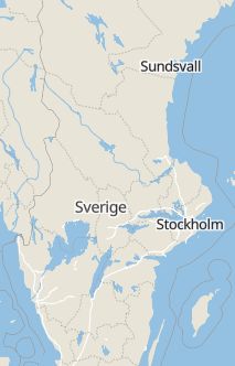 Översiktskarta som visar hela Sverige med en markör som visar ungefär var händelsen inträffat