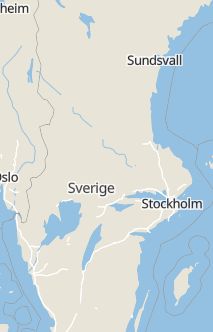 Översiktskarta som visar hela Sverige med en markör som visar ungefär var händelsen inträffat