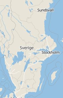 Översiktskarta som visar hela Sverige med en markör som visar ungefär var händelsen inträffat